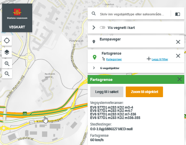 vegkart speed limit